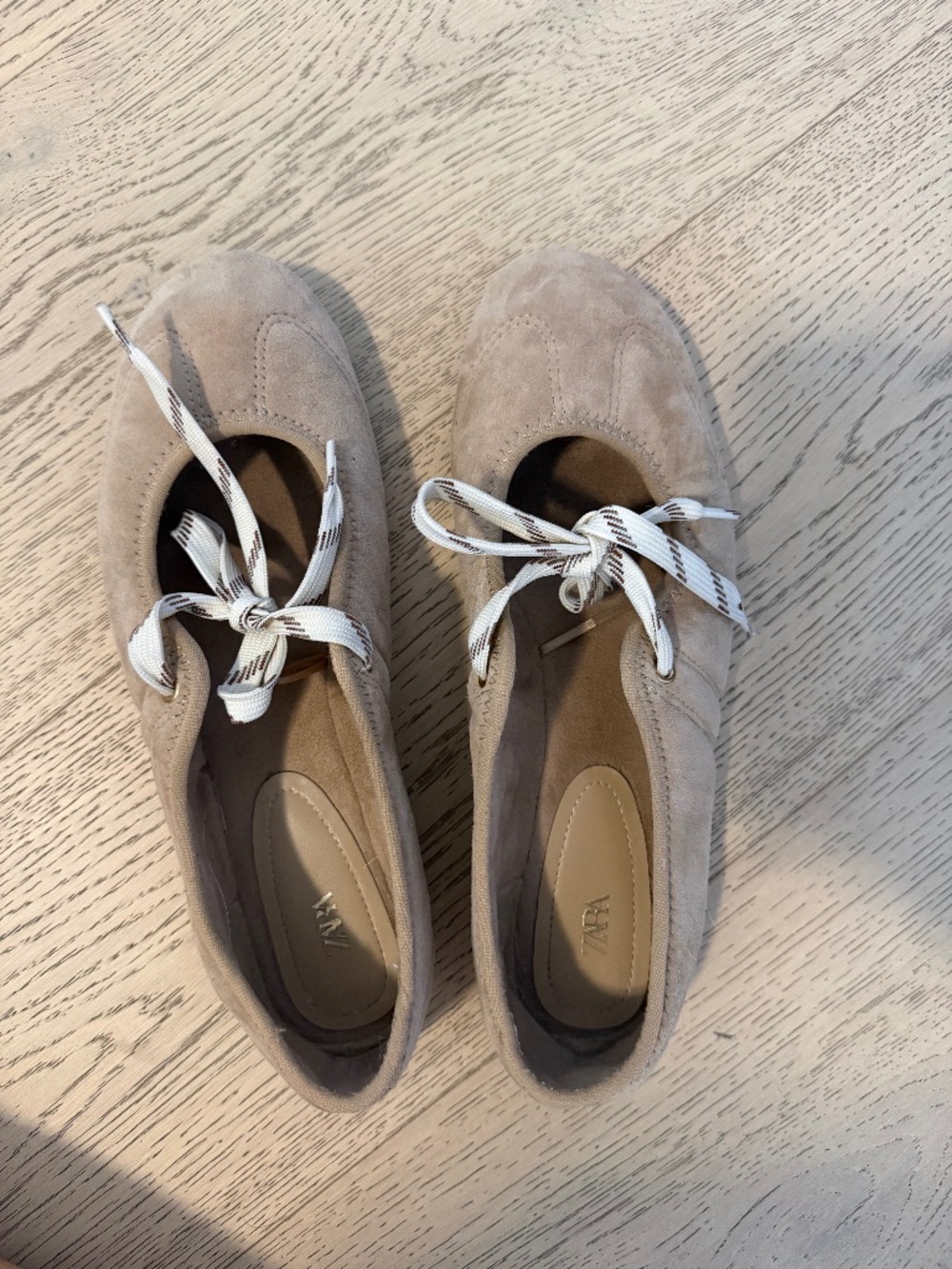 Zara Beige Suede Lace-Up Ballet Flats / Shoes – EU 40